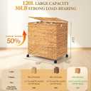 Livole Wicker Laundry Hamper 2 Sections with Lid & Wheel, 30 Gallon (120 L) Handwoven Water Hyacinth Laundry Basket with 2 Removable Liners & Handles for Bedroom Bathroom Laundry Room Natural