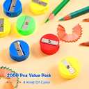 Kisston 2000 Pack Pencil Sharpeners Bulk Sharpener Round Handheld Sharpener Small Portable Colored Manual Pencil Assorted Colored Pencil Sharpener for Kids Adults Office School Supplies