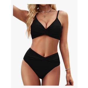 Women Two Piece Swimsuit Twist Front Bikini Sets High Waisted Adjustable Straps Bathing Suit S