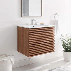 Modway Render 24" Wall-Mount Bathroom Vanity in Walnut White