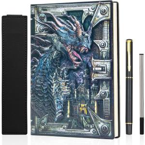 DND Notebook Dragon Journal With Pen,3D Embossed Leather Notebook 200 Pages Lined Paper Hardcover Vintage Writing Diary Great RPG Lover's Gift For DM's &Players,Men&Women(Colorful).
