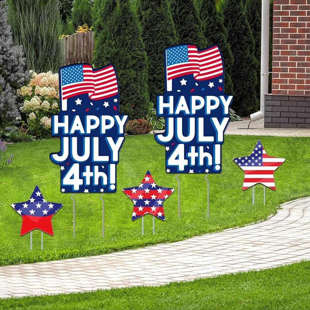 Independence Day Yard Signs, 4th of July, Memorial Day Outdoor Decorations of HAPPY JULY 4th and Stars, Patriotic Party Lawn Patio Sign with Stakes, Independence Day Party Decorations