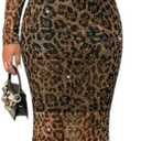 CHICME Women's Leopard Print Mesh 2 Piece Dress Set 2026 Rhinestone Sheer Bodycon Midi Dress with Liner for Party Night Out (Black, M)