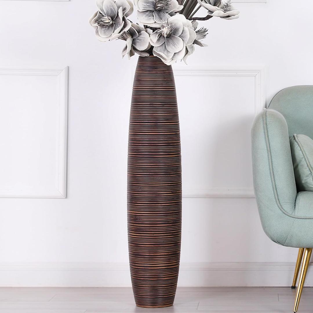 Decorative Tall Floor Vase for Living Room Decor, 34 inches, Brown, Resin