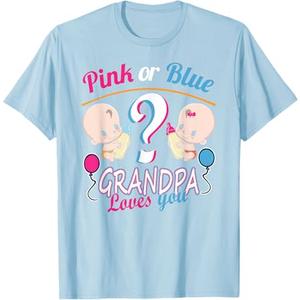 Pink Or Blue Grandpa Loves You - Gender Reveal Baby Shower T-Shirt XL Blue