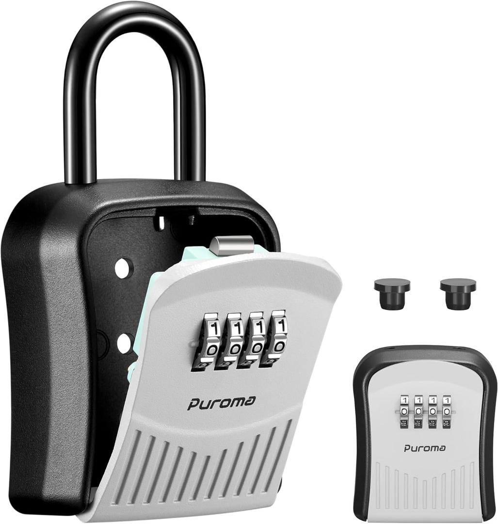 Puroma Lock Box Combination Key Lock Box, Wall-Mounted Portable Storage Lockbox for Keys with Resettable Code, Outside Safe Security Box for House, Apartment, Office Key Storage (1 Pack, Gray)