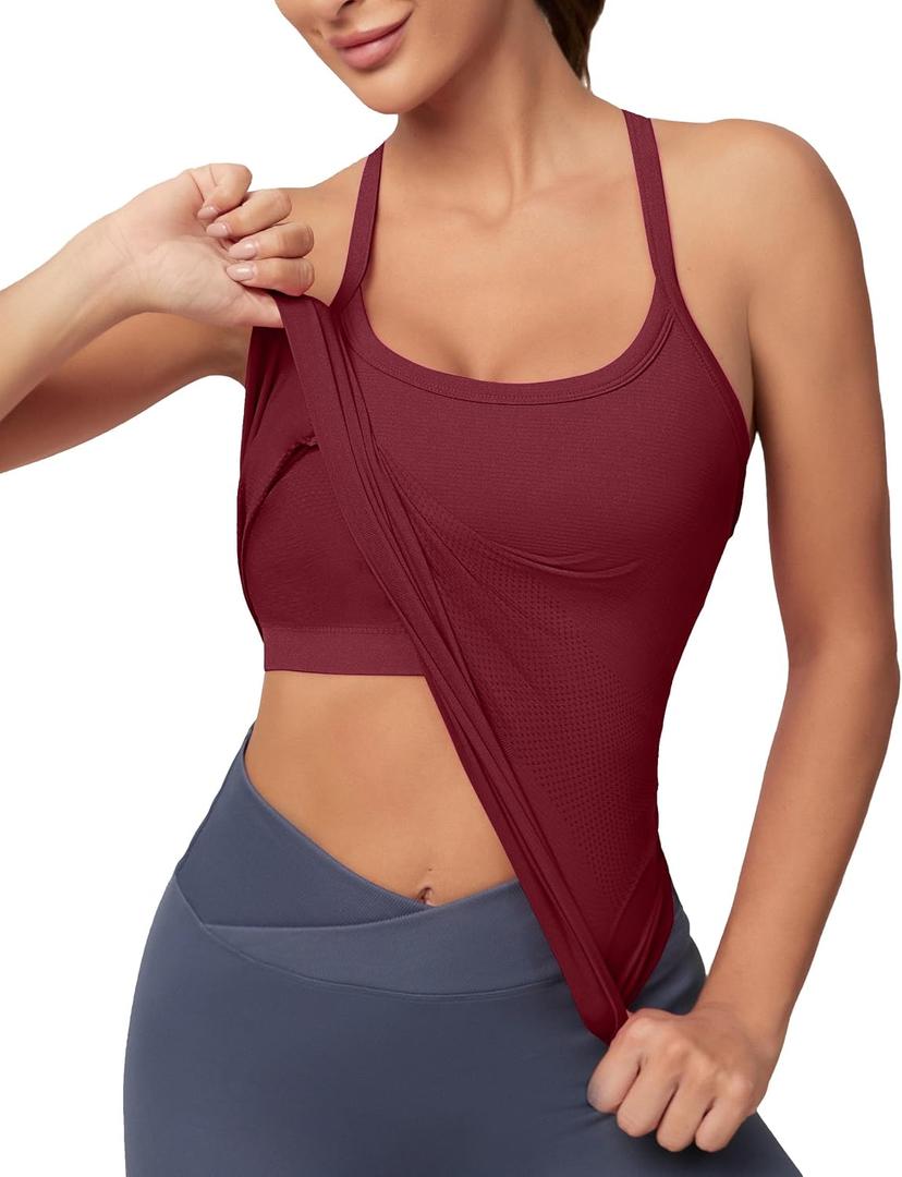 MathCat Workout Tank Tops for Women with Built in Bra, Sleeveless Gym Tops Seamless Racerback Athletic Yoga Shirts (Red, M)