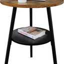 End Table, 2 Tier Round Side Table with Metal Frame, Industrial Nightstand Bedside Coffee Accent Table for Living Room Bedroom Small Space, Rustic Brown15.4" D x 21.6" H, 16D x 16W x 22H in