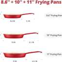 Enameled Cast Iron Skillet 3-Piece Set, Nonstick Heavy-Duty 11", 10", 8.6" Frying Pan, Oven & Induction Safe, Cookware for Gas, Electric, Ceramic Stovetops, Red