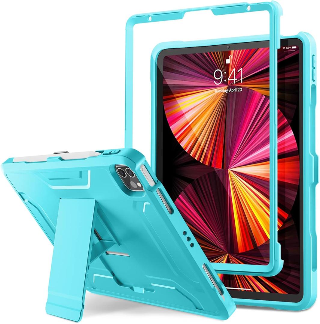 DTTO for iPad Pro 11 inch Case 2022(4th Gen)/2021(3rd Gen), [Screen Protector] Dual Layer Full Body Protection Cover with Pencil Holder, Also Fit iPad Pro 11'' 2020&2018/iPad Air 5/Air 4 - Cyan Blue