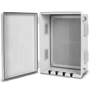 Electrical Junction Box, Ventilated Design, Cable Grommets, Indoor/Outdoor Use with Mounting Panel & Hinged Cover. Waterproof IP 65. (Grey Cover, 15.7"x11.8"x7.1")