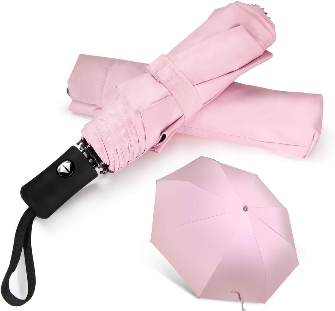 Shinok Travel Umbrella Compact Folding Sun Umbrellas Lighweight Auto Open Close for Women Parasol (Pink)