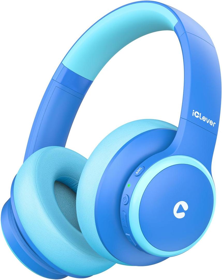 IClever BTH26 Active Noise Cancelling Headphones for Kids, 60H Play Time, Safe Volume 80dBA, Type C Fast Charging, Bluetooth5.4, Kids Bluetooth Headphones with Mic AUX Cord for iPad Airplane, Blue