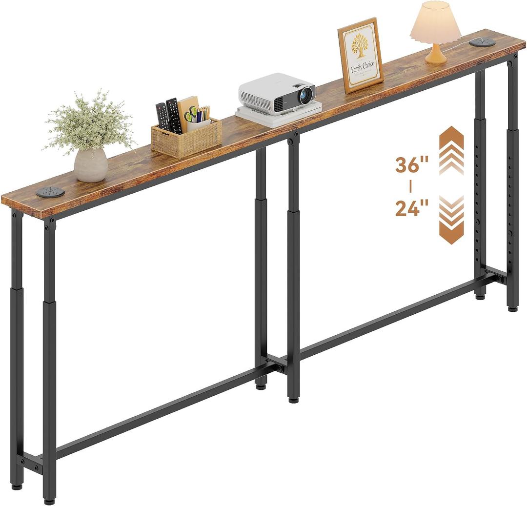 YASONIC 69.3" Behind Couch Table Narrow Console Table Behind Sofa, 5.7"D x 69.3"W x 24"-36"H