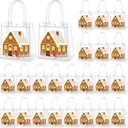 2 x Colingmill 24 Pcs Christmas Gingerbread PVC Gift Bags Bulk with Handles Treat Candy Goodies Clear Bags 6.3 x 5.9 x 2.8 Inch for Xmas Decoration Holiday Gingerbread Party Favors Supplies (Brown)