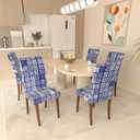 Stretch Dining Chair Covers Set of 2,Floral Print Chair Covers,Soft Removable Washable,Pet Friendly Furniture Protector,Universal Chair Slipcovers for Home, Kitchen,Ceremony Dining Room Seat (B-aqua Squares)