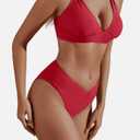 Women's Red Bikini Sets Sexy V Neck Criss Cross Back Two Piece Swimsuit Cheeky High Cut Thong Bathing Suit S