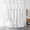 No Hook Shower Curtain with Snap in Liner Set, Grey and White Striped Design, Waterproof Washable Fabric Hotel Shower Curtains for Bathroom Decor with See Through Mesh Top Window 71x74 Inch