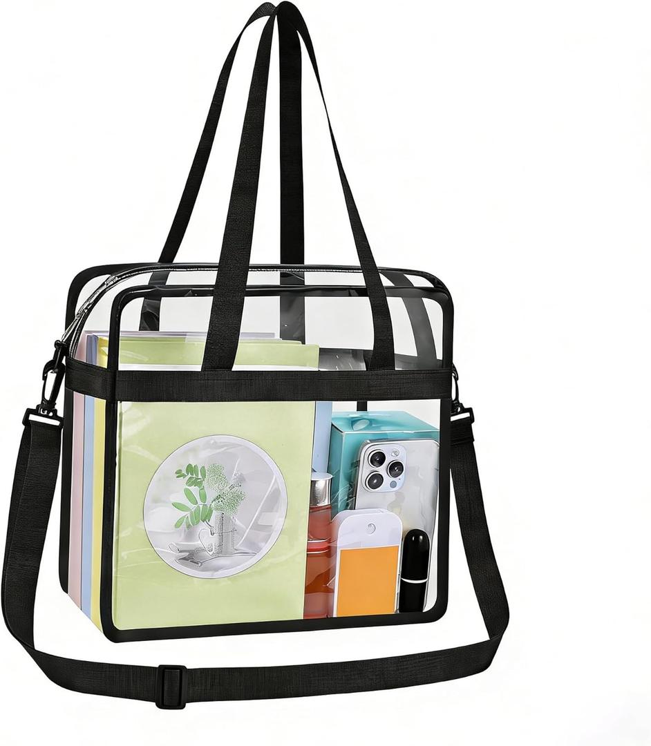 Clear Bag for Stadium Events 12612 Clear Tote Bag for Concert,Sport,Festival (Black)