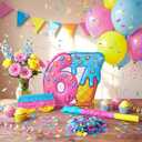 67 Themed Ice Cream Drip Piata Six Seven Birthday Party Supplies Ice Cream Drip Pinata Bundle with Blindfold Stick and Confetti for Birthday Summer Party