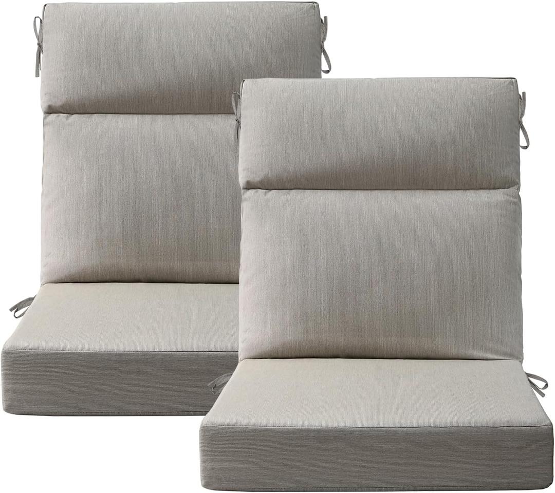 Sunbrella Outdoor High Back Chair Cushion, 2 Pack 44x21 inches Patio Chair Cushions Water Repellent Rocking Cushions Indoor Furniture Seat Pad, Specrtum Pebble