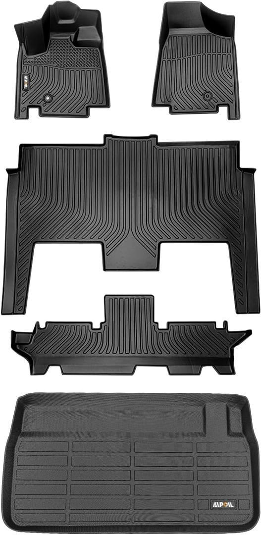 AIPOIL Floor Mats & Cargo Liner Set for 2011-2021 Dodge Grand Caravan 7 Seat All Weather Protection TPE Anti-Slip Automotive Full Set Custom Car Mats Accessories - Black
