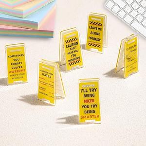 Funny Sticky Note Holder - 6 Pack Note Holder Clips, Overstimulated Desk Sign for Office, Hilarious Desk Signs for Coworkers, Perfect Funny Office Gifts (Yellow)