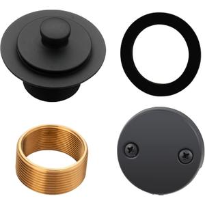 Black tub Drain Lift &Turn Tub Trim Set with Two-Hole Overflow Faceplate Conversion Kit Assembly, Hidrop Bathtub Drain Replacement Trim Kit and Universal Fine/Coarse Thread, Matte Black