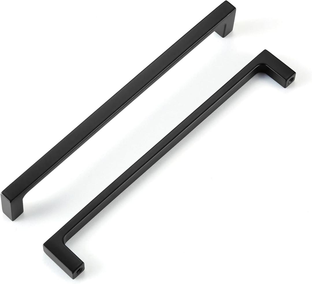 Matte Black Kitchen Cabinet Pull, 6 Pack 7-1/2 Inch(192MM) Hole Center, Modern Square Flat Hardware Handle and Knob for Cabinet Door Drawer Cupboard Wardrobe Bathroom Furniture Dresser