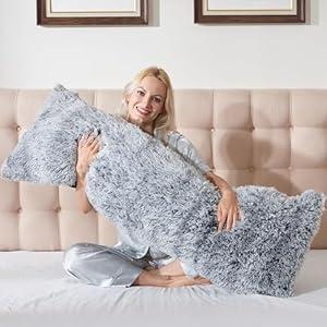WSOFRLAC Cooling Body Pillow Case Cover with Zipper 20x54 Cooling Body Pillow Cases King Size Pillow Cases Fluffy Dark Gray Cool Long Body Pillows Cases for Adults Kids Side Sleeper Machine Washable
