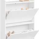 HHaotian Flip-Drawer Shoe Cabinet with Two Drawers & Open Shelves | Slim Hidden Shoe Rack Cabinet with Hook for Entryway, FSR221-W, 2-Drawers+Shelf
