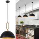 15.75in Dome Pendant Lights, Black Gold Metal Light for Dining Room, Modern Large Hanging Chandelier Lighting Fixtures for Kitchen Island Entryway Over Sink/Table Restaurant