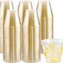 I00000 200pcs Gold Plastic Cups - 9 OZ Hard Gold Glitter Disposable Cups for Cocktail & Drinking - Premium Disposable Plastic Glasses with Gold Glitter for Fancy Wedding Cups Elegant Party Glasses
