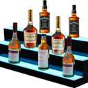 LED Lighted Liquor Bottle Display Shelf | 3 Tier 24 Inch Bourbon Whiskey Shelf | RF Remote & App Control, 1-4 H Timing | Alcohol Bottle Rack for Home Stick Living Room Accessories and Decor