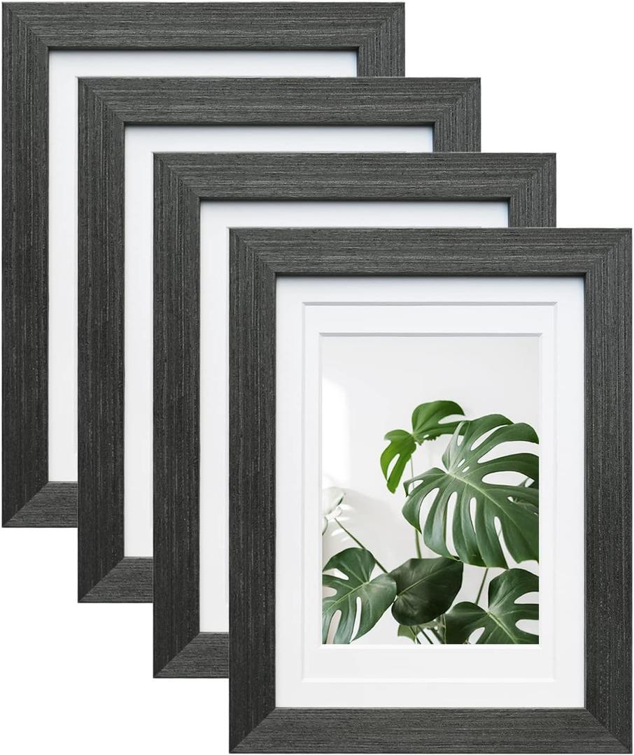 Egofine 5x7 Picture Frames Set of 4, Made of Solid Wood Covered by Plexiglass 3.5x5 and 4x6 with Mat or 5x7 without Mat, for Table Top Display and Wall Mounting Photo Frame Rustic Black
