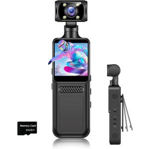 Mini Body Clip Camera with Audio and Video Recording FHD Mini Handheld Body Worn Cam Portable Small Personal Camcorder Sport Action Outdoor Video Recorder 64G Card Included