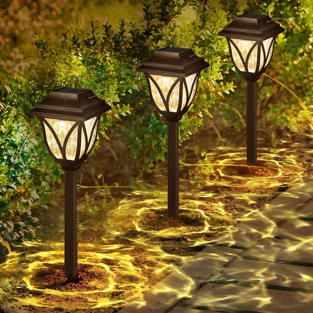 Pack of 6 Outdoor Waterproof Solar Garden Lights, Warm LED Yard Lights for Patio, Lawn, Walkway, Driveway
