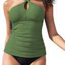 ZAFUL Women's Tankini Swimsuits Cut Out Crisscross Tankini Top with High Waisted Bottom Tummy Control Bathing Suit, 2XL