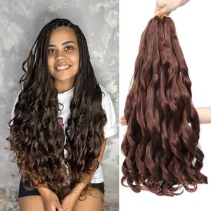 WIPPORYA Brown French Curl Braiding Hair 24 Inch Soft Braiding Hair Pre Stretched Loose Wave Bouncy 100g/pack Yaki Hair for Black Women Hair Extensions for Braids(#33 24 Inch)