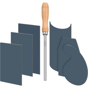 Therwen Card Scraper Burnisher and 6 Pcs Cabinet Scraper Set for Woodworking Card Woodworking Burnishing Tool Include 3 Rectangle 1 Gooseneck and Curved 1 Beveled Hand (Blue)
