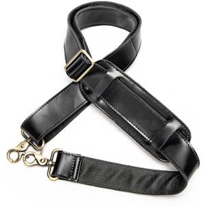 NIUCUNZH Genuine Leather Shoulder Strap, Bag Strap Replacement, 60 inches Long, Adjustable with Comfortable Pad (Black)