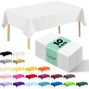 10 Pack Premium Disposable Plastic Tablecloth 54" X 108" Rectangle Table Cover for Birthdays Weddings Christmas Anniversary Buffet Table (White)