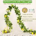 Upgraded Dense Artificial Lemon Garland with Lights Spring Summer Greenery Lemon Vine Plants Faux Fruit Cute Flowers Hanging Wreath for Wedding Home Garden Mantel Table Party Christmas Decor