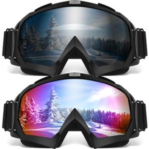 Ski Goggles, OTG Snowboard Goggles for Men, Women & Youth, Winter Sport Anti Fog Snow Goggles - UV400 Protection (2 PACK, 02. black Frame Multicolor Lenses/Black Frame Gray Lenses)