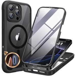 Miracase Magnetic for iPhone 16 Pro Max Case 6.9'' [Compatible with MagSafe] Full-Body Phone case with Built-in Glass Screen Protector& Camera Protector,Drop Proof 16 Pro Max Cover,Black Protection Screen Broken