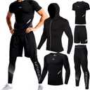 BOOMCOOL 5PCS Workout Sets incluir Compression Shirt Pants Hoodie Jacket for Men Outdoor Sports Running Indoor Fitness, (Large)