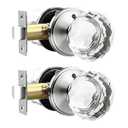 Lepushom 2 Pack Crystal Door Knobs Interior, Elegant Satin Nickel Glass Door Knobs, Keyless Privacy Door Locks for Bedrooms and Bathrooms