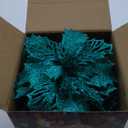 Poinsettia Christmas Decorations Flowers -12Pcs Artificial Poinsettia Christmas Tree Ornaments Glitter for Xmas New Year Wedding Party Wreath DIY Garland Decor (Dark Green)