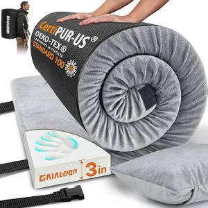 Memory Foam Camping Mattress, 3 Inch Portable Floor Mattress for Sleeping, Non-Slip Bottom, Washable Cover, Camping Sleeping Pad for Adults, Cot, Car & Guest Bed