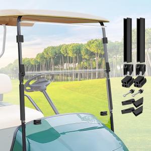 Panglong EZGO Golf Cart Windshield-Fold Down Windshield Anti-Impact Resistant, EZGO Windshield with Windshield Clips and Screws, Fits 1995-2013 EZGO TXT, DCS, PDS Electric and Gas Golf Carts